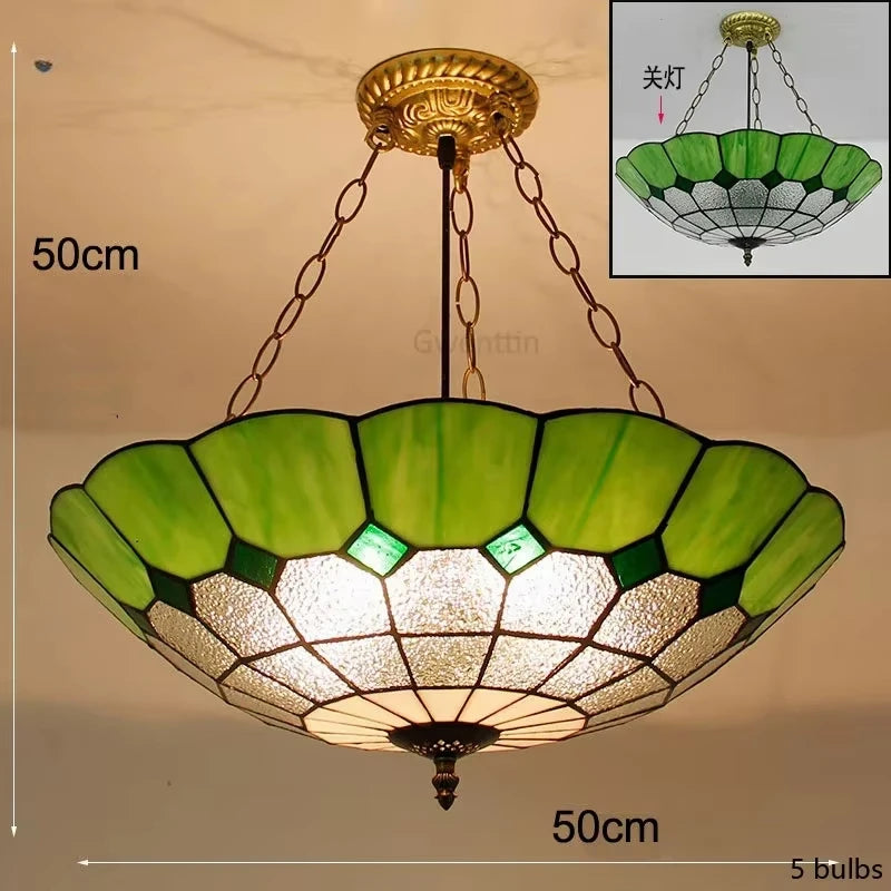 Mediterranean Tiffany Stained Glass Pendant Lights Vintage Hanging Lamp for Dining Room Kitchen Light Fixtures Home Art Decor