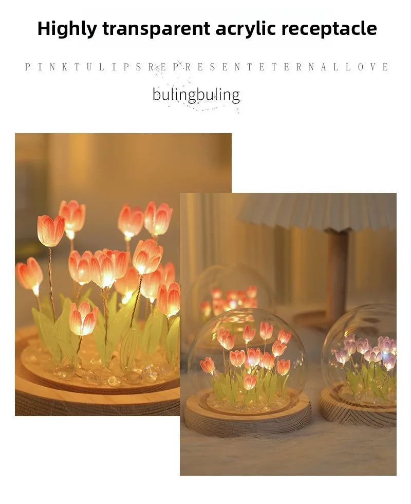 20 Tulip Flowers Finished Night Light Ornament Creative Handmade DIY Simulation Flower Lamp Holiday Gift Decoration