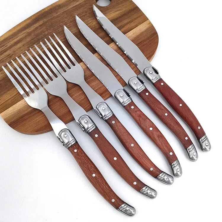 New Stainless Steel Steak Knife and Fork Rosewood Handle Steak Knife and Fork Set Light Luxury Household Western Tableware