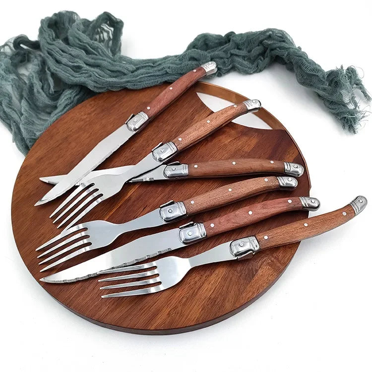 New Stainless Steel Steak Knife and Fork Rosewood Handle Steak Knife and Fork Set Light Luxury Household Western Tableware