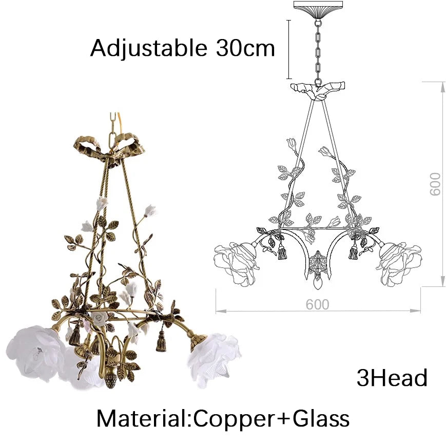 Floral lamp vintage Led copper Glass ceiling Chandelier,Dining room,Living Room,Restaurant decoration home lighting loft lamp