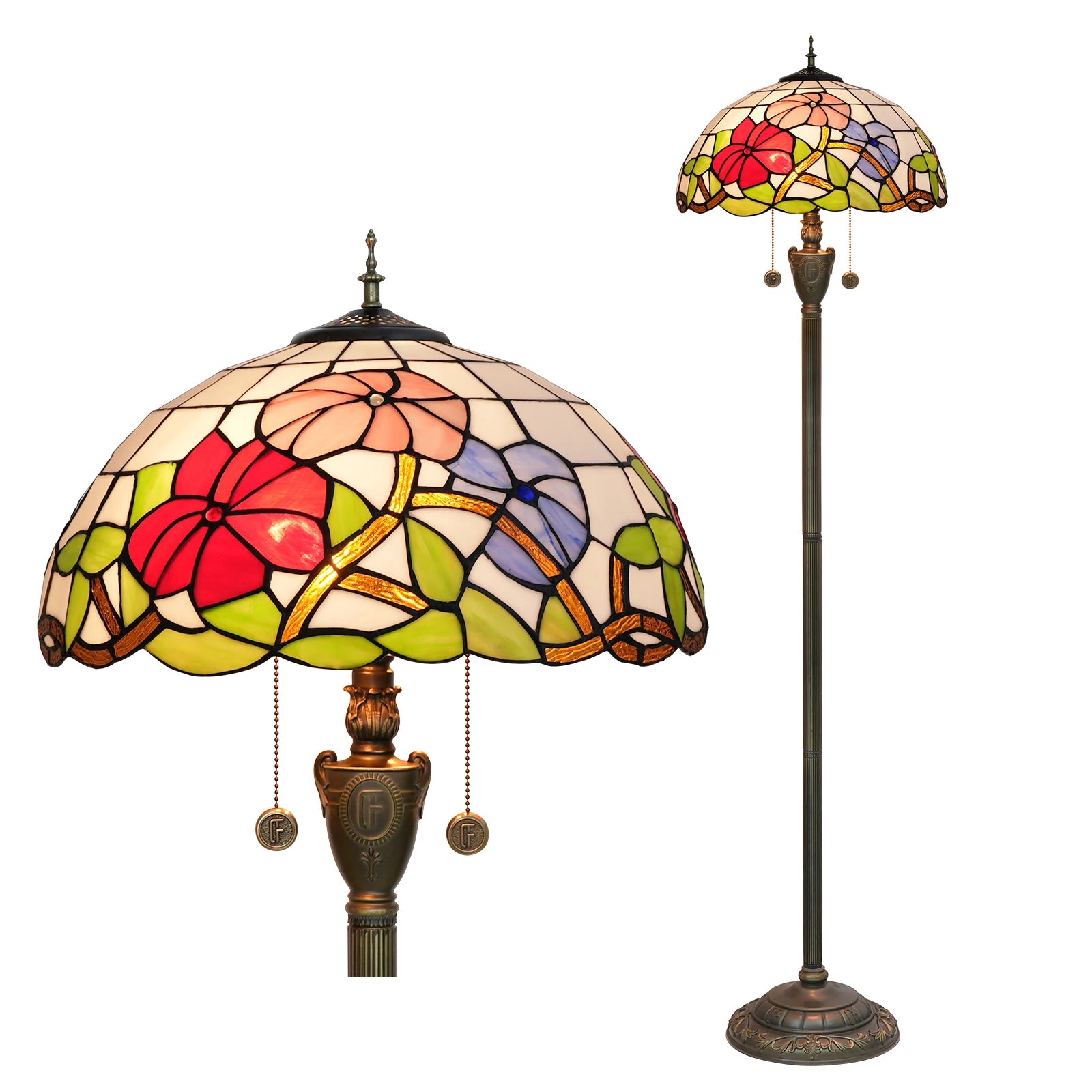 Tiffany Colorful Glass Floor Lamp for Living Room Dining Bedroom Vintage American Style Villa Bar Standing Light