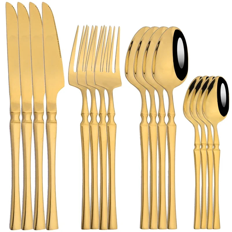 16pcs Dinnerware Set Stainless Steel Tableware Mirror Knife Fork Spoon Flatware Set Cutlery Western Knife Fork Spoon Tea Spoon