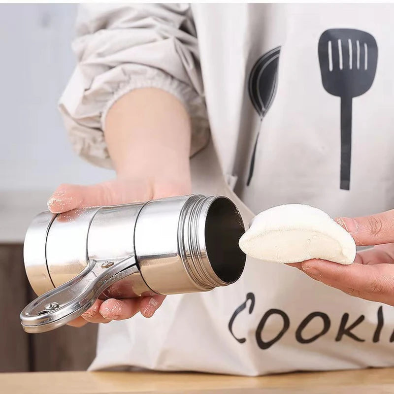 Stainless Steel Household Small Manual Noodle Pressing Machine Shake Pasta Noodle Making Machine with 2 Interchangeable Molds