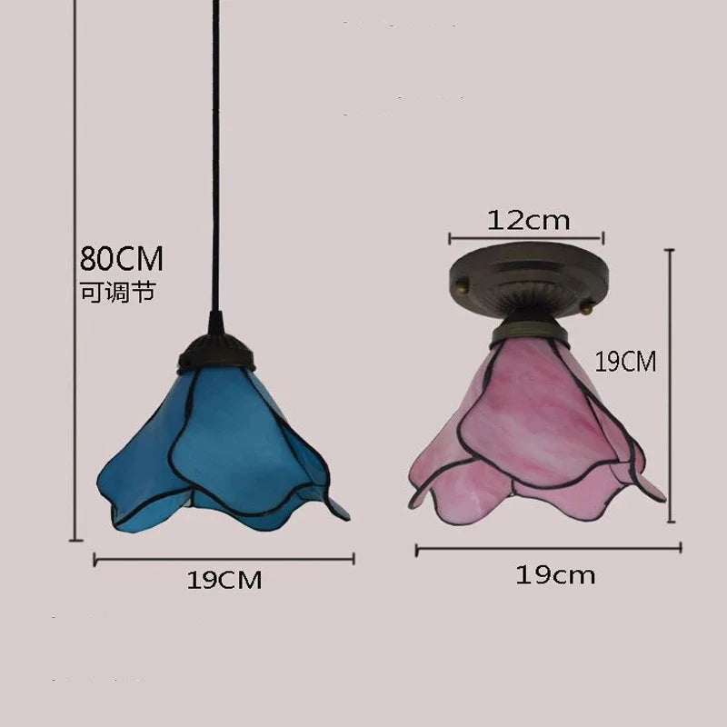 Tiffany Lotus Pendant Lamp Ceiling Light Fixture Vintage Mediterranean Restaurant Hanging Lamps Bedroom Living Room Aisle Decor