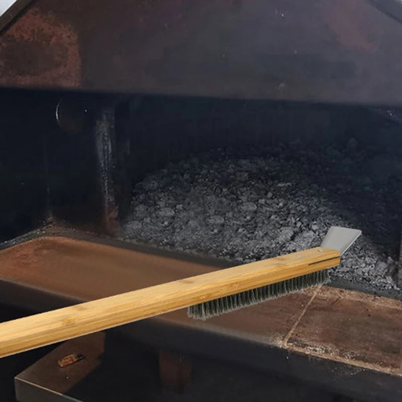 Kitchen Pizza Oven Copper Brush Wood Handle Bristle Brass Grill Cleaning Small Brush For Oven Cleaner