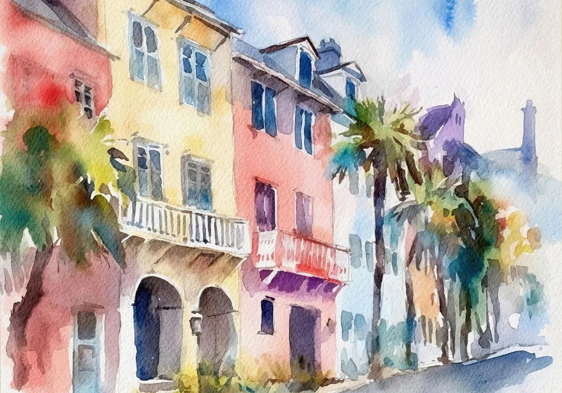 Paris Rome Santorini Coastal City Architecture landscape Watercolor Art Poster Canvas Paintings Wall Art Pictures Home Decor