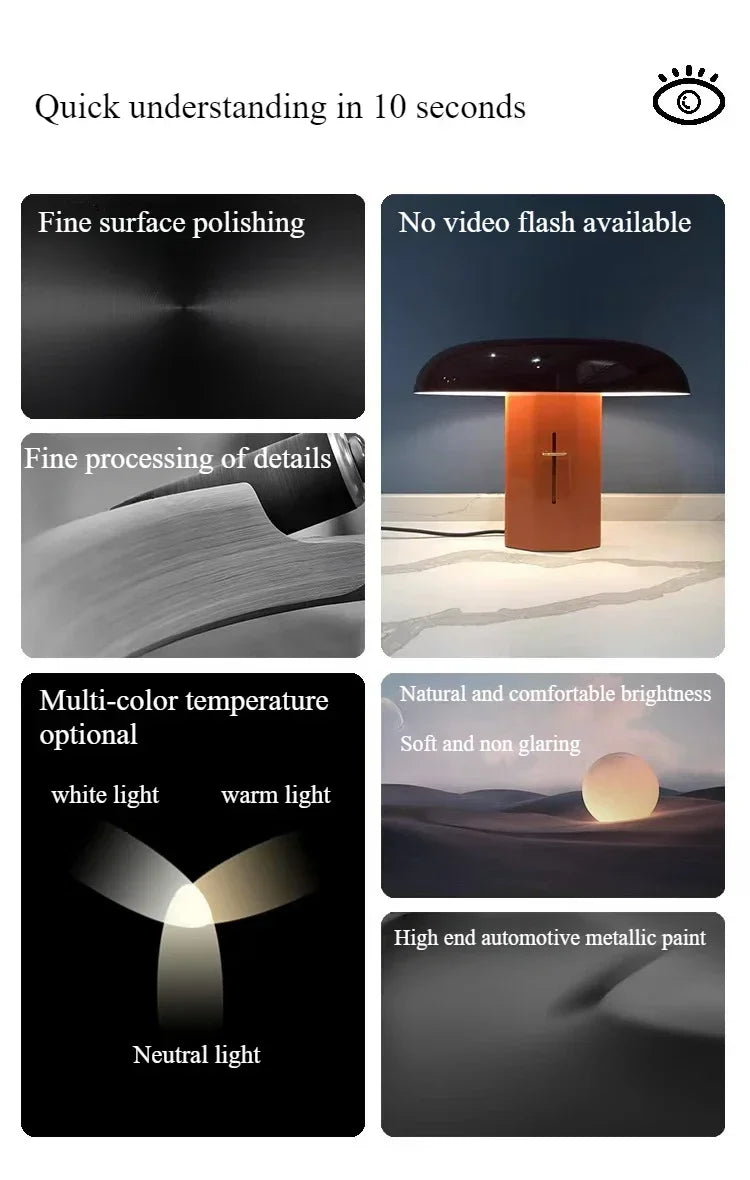 Italian Wrought Iron Table Lamp Creative Mushroom Shaped Design Living Room Bedroom Decoration Indoor LED Lighting Fixtures