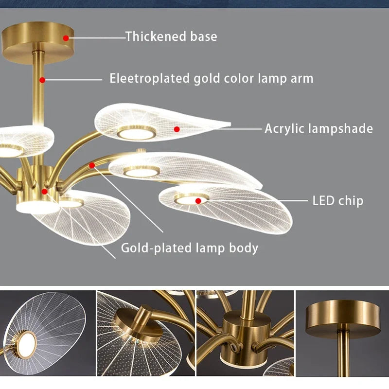 Nordic ceiling light luxury Design lotus lamp lustre gold arcylic hanging lights Decoration Dining Room island kitchen light