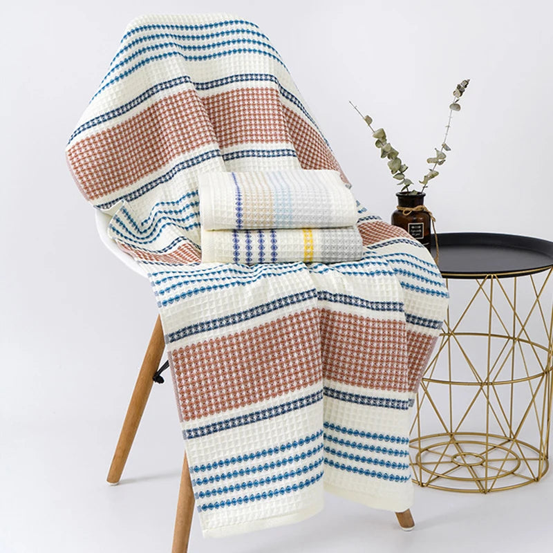 70x140cm Thickened 100%Cotton BathTowel Premium Striped Waffle Towel AdultKids Home super-Soft absorbent Not shedding hair Towel