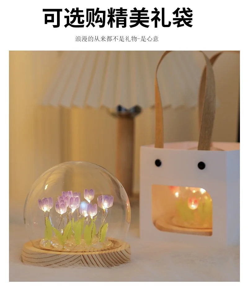 20 Tulip Flowers Finished Night Light Ornament Creative Handmade DIY Simulation Flower Lamp Holiday Gift Decoration