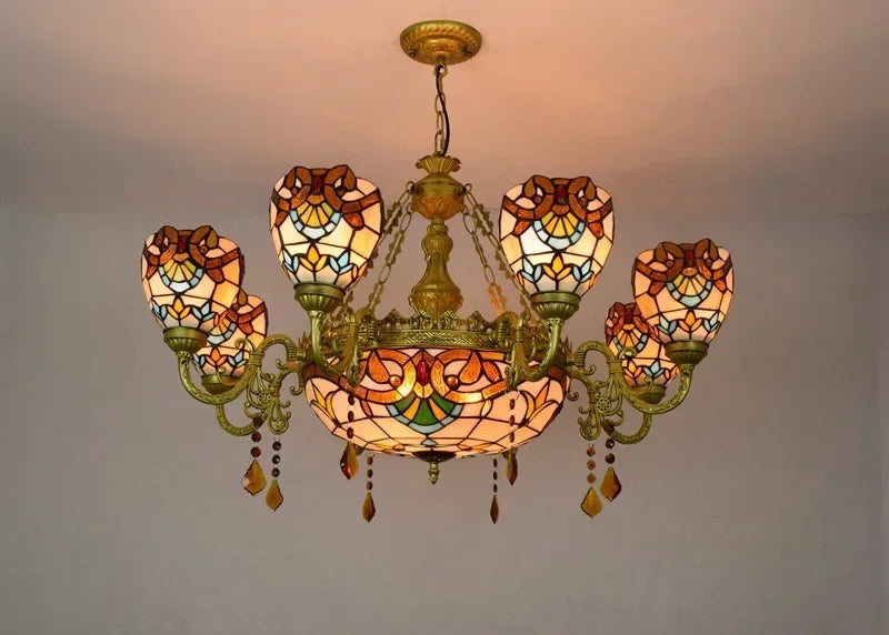 2026 Tiffany Retro Pendant Light Led Chandelier Creative Stained Glass Baroque Style Bar Bedroom Living Room Crystal