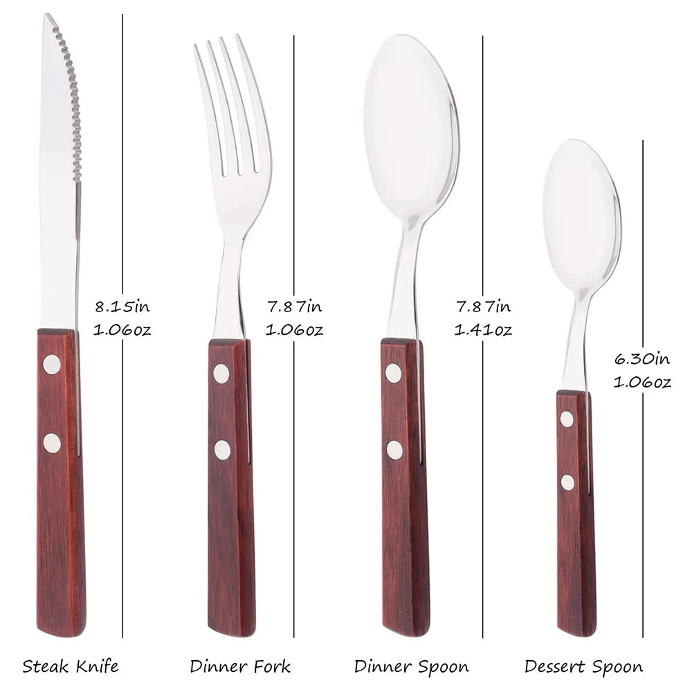 8Pcs Silver Wooden Handle Steak Knife Dinnerware Set Stainless Steel Flatware Sharp Knife Set Tableware Cutlery Knives Set