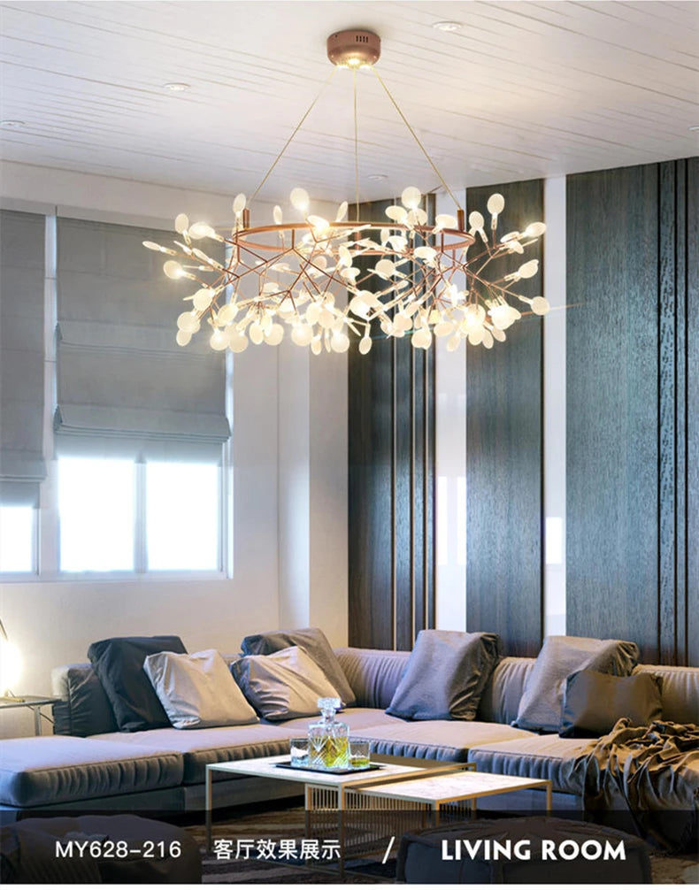 Nordic Chandelier Modern Luxury Living Room Kitchen Firefly Led Ceiling Pendant Lamp Indoor Creative Children's Room Ring Lights