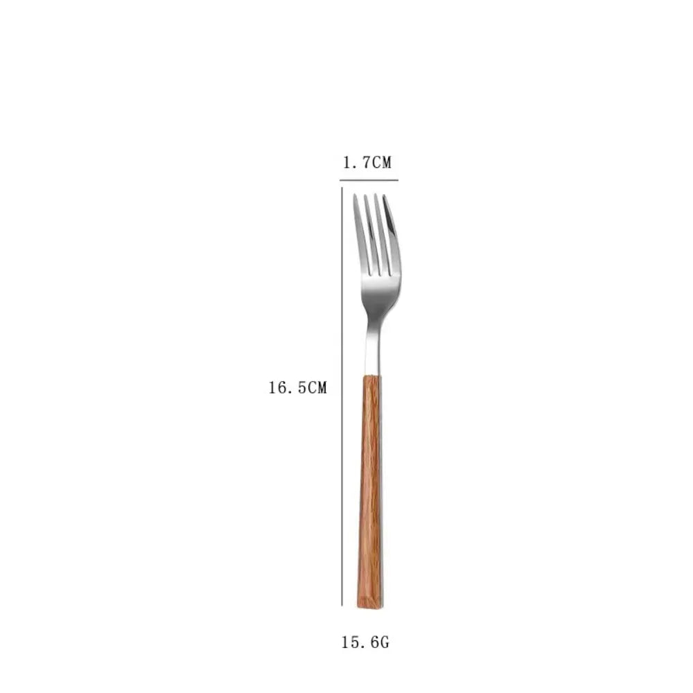 Creative Stainless Steel Spoon Fork Knife Portable Thickened Steak Knife Wood Grain Western Tableware Dessert Spoon