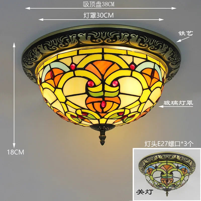 Tiffany Style Colored Glass Ceiling Lamp Retro American Art Deco Stained Glass Artistic for Living Room Dining Room Foyer
