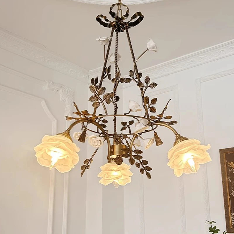 Floral lamp vintage Led copper Glass ceiling Chandelier,Dining room,Living Room,Restaurant decoration home lighting loft lamp