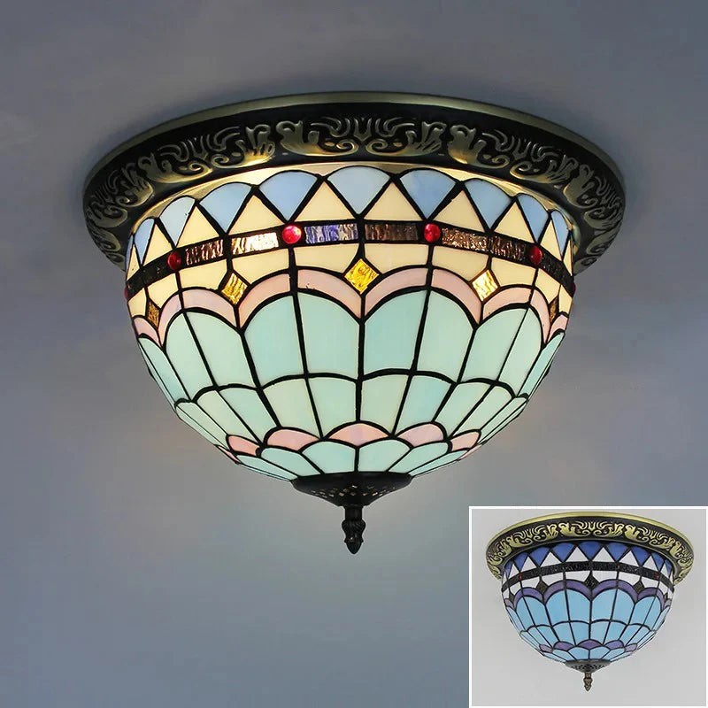 Tiffany Style Colored Glass Ceiling Lamp Retro American Art Deco Stained Glass Artistic for Living Room Dining Room Foyer
