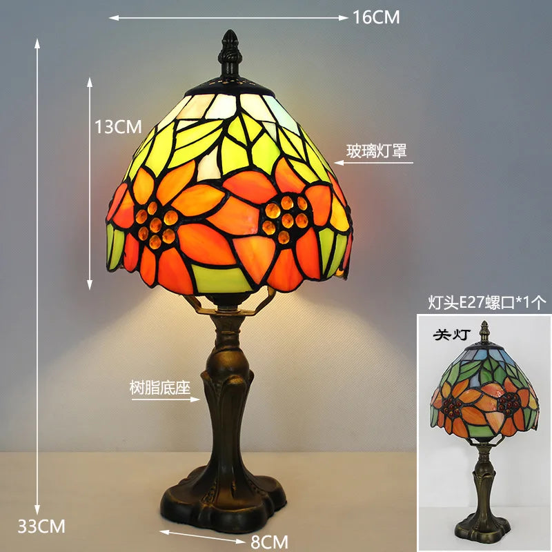 LED Tiffany Style Table Lamp Retro Mediterranean Decorative Lights E27 Color Glass LampshadeFor Nightstand Light Bedroom Cafe