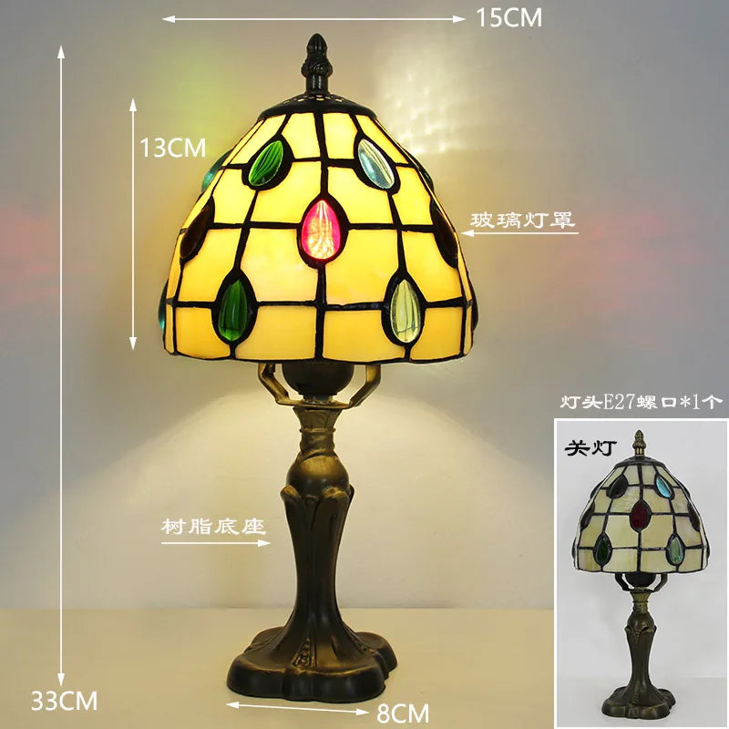 LED Tiffany Style Table Lamp Retro Mediterranean Decorative Lights E27 Color Glass LampshadeFor Nightstand Light Bedroom Cafe