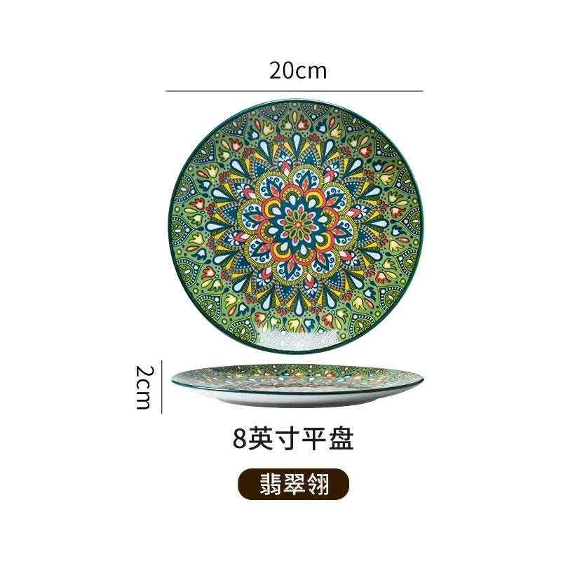 8IN Vintage Ceramic Plates Steak Plates Western Plates Flat  Dinner Plates And Shallow Plates Pasta Egg Vegetables Plate