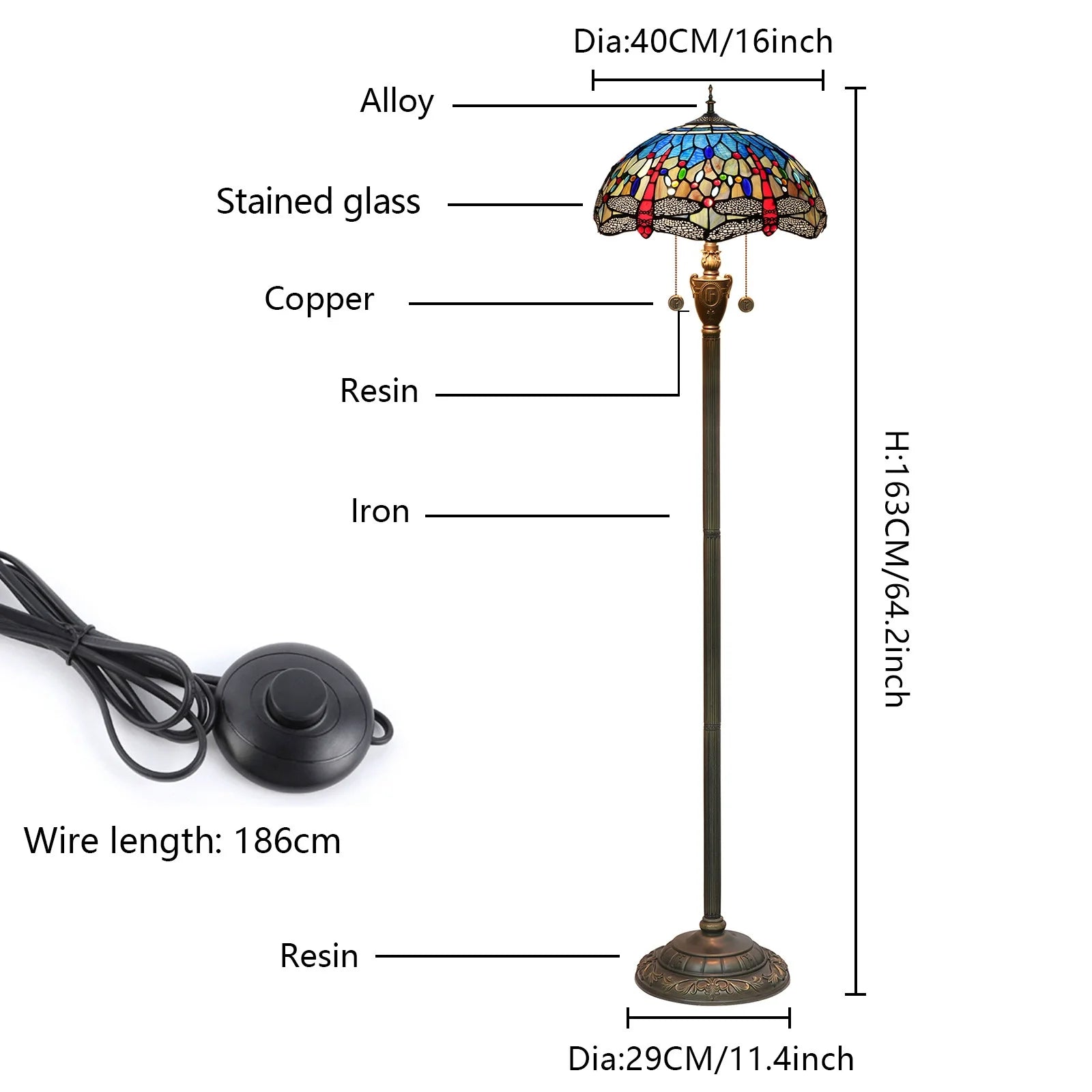 High-End Tiffany Floor Lamp for Bedroom Study Elegant Exquisite Handmade Modern Design Stained Glass Dome E27 Base Bulb