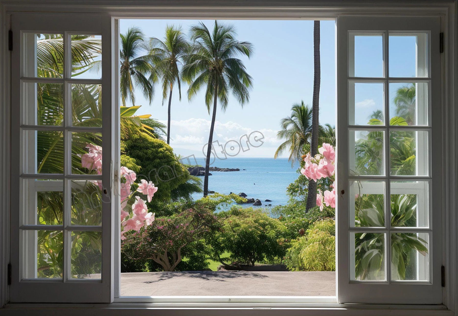 Open Window View Tuscany Paris Coastal Landscape Nordic Poster Canvas Painting Wall Art Pictures Home Living Room Decor