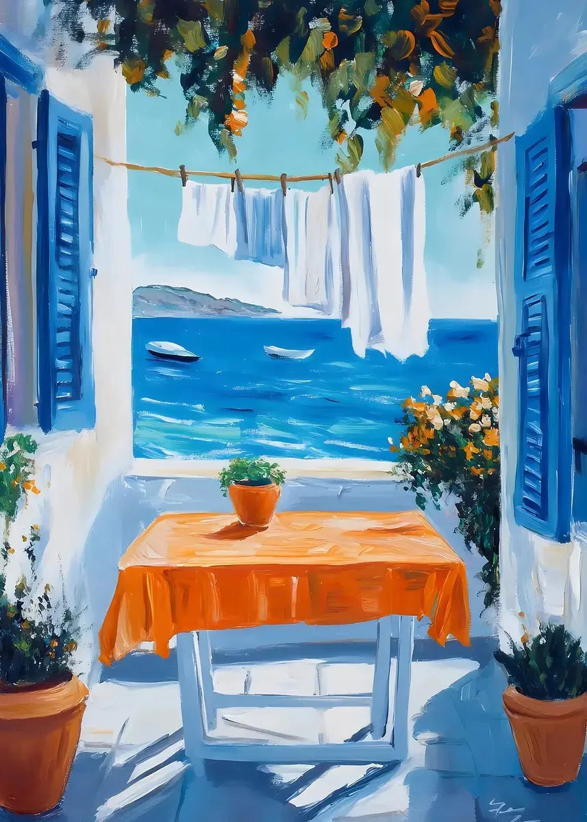 DIY Oil Painting By Numbers Kits Mediterranean Santorini Greece Village Paint with NumbersHome Decor, Wall Art Perfect Gift,