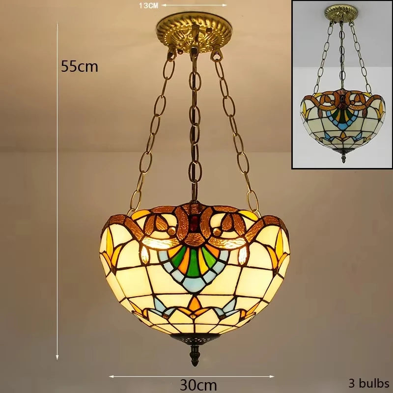 Mediterranean Tiffany Stained Glass Pendant Lights Vintage Hanging Lamp for Dining Room Kitchen Light Fixtures Home Art Decor