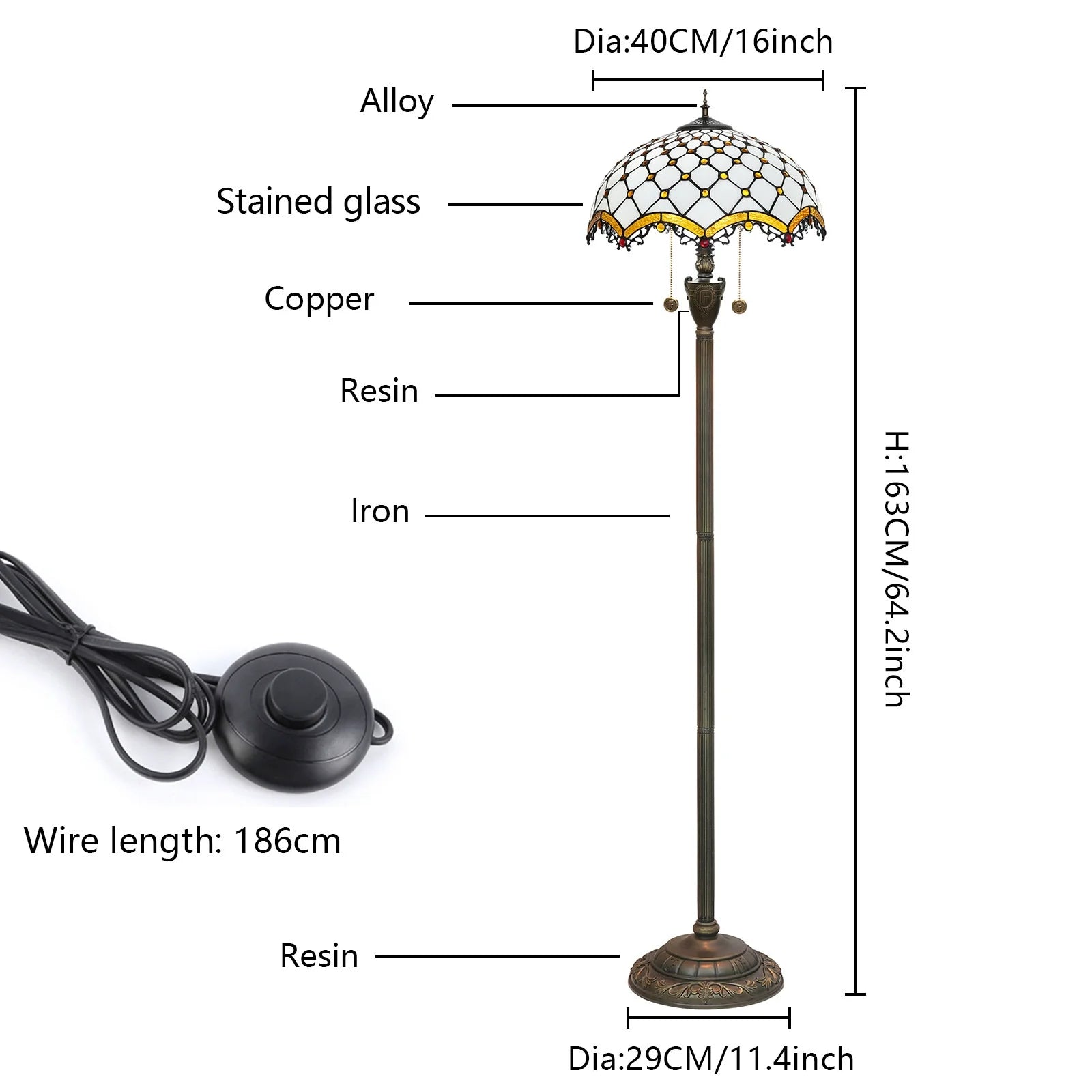 High-End Tiffany Floor Lamp for Bedroom Study Elegant Exquisite Handmade Modern Design Stained Glass Dome E27 Base Bulb