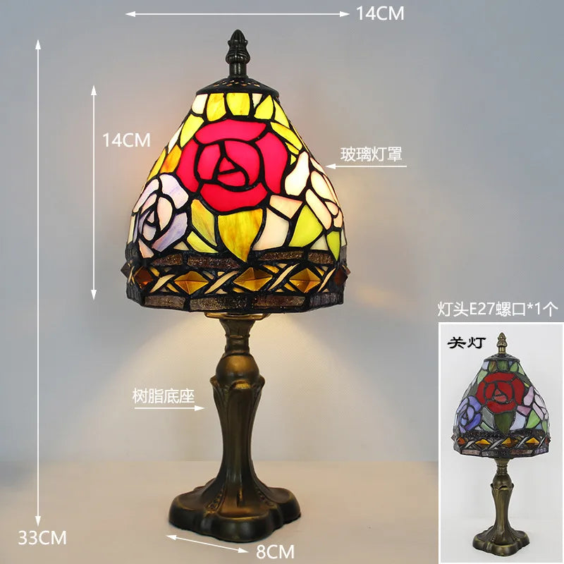 LED Tiffany Style Table Lamp Retro Mediterranean Decorative Lights E27 Color Glass LampshadeFor Nightstand Light Bedroom Cafe